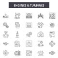 Engines and turbines line icons, signs, vector set, outline illustration concept Royalty Free Stock Photo