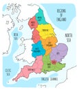 Hand drawn map of England with regions.