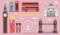 England architecture info graphic. Vector illustration, Big Ben in London, tower bridge and double decker bus, Police Royalty Free Stock Photo