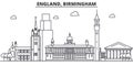 England, Birmingham architecture line skyline illustration. Linear vector cityscape with famous landmarks, city sights