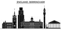 England, Birmingham architecture vector city skyline, travel cityscape with landmarks, buildings, isolated sights on