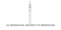 England, Birmingham, University Of Birmingham, travel landmark vector illustration
