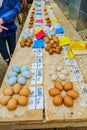 England Cartmel August 3rd 2016 tables full of eggs in show tent at Cartmel Show