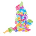 England ceremonial counties and their districts vector map. Each county distinctions between each other by different color palette