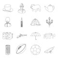 England country set icons in outline style. Big collection of England country vector symbol