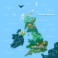 England, United Kingdom map with famous landmarks Royalty Free Stock Photo