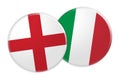 England Flag Button On Italy Flag Button, 3d illustration on white background Royalty Free Stock Photo