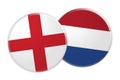 England Flag Button On Netherlands Flag Button, 3d illustration on white background Royalty Free Stock Photo