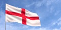 England flag on flagpole on blue sky background. English flag waving in the wind on a background of sky with clouds. Place for Royalty Free Stock Photo