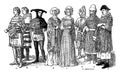 England Fourteenth Century Middle Ages Fashion, vintage illustration