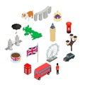 England icons set, isometric 3d style Royalty Free Stock Photo