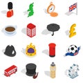 England icons set, isometric 3d style