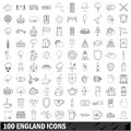 100 England icons set, outline style