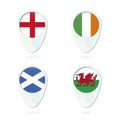 England, Ireland, Scotland, Wales flag location map pin icon Royalty Free Stock Photo