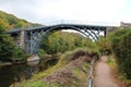 ENGLAND; IRONBRIDGE, OCTOBER 14, 2015: The world`s first cast-iron bridge crosses the River Severn in Ironbridge. Royalty Free Stock Photo