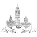 England label. Famous english architectural landmarks. Visit UKsymbol.