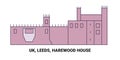 England, Leeds, Harewood House, travel landmark vector illustration