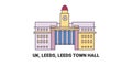 England, Leeds, Leeds Town Hall, travel landmark vector illustration
