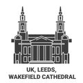 England, Leeds, Wakefield Cathedral travel landmark vector illustration