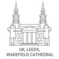 England, Leeds, Wakefield Cathedral travel landmark vector illustration