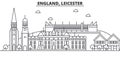 England, Leicester architecture line skyline illustration. Linear vector cityscape with famous landmarks, city sights Royalty Free Stock Photo