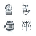 england line icons. linear set. quality vector line set such as umbrella, barrel, pipe