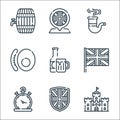 England line icons. linear set. quality vector line set such as castle, shield, pocket watch, united kingdom, beer, english