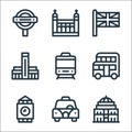 England line icons. linear set. quality vector line set such as royal albert hall, taxi, big ben, double decker bus, train, union Royalty Free Stock Photo