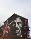 Ian Rush, Liverpool FC legend, as a mural on the wall of a house. Royalty Free Stock Photo