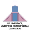 England, Liverpool, Liverpool Metropolitan Cathedral travel landmark vector illustration