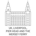 England, Liverpool, Pier Head And The Mersey Ferry travel landmark vector illustration