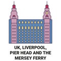 England, Liverpool, Pier Head And The Mersey Ferry travel landmark vector illustration