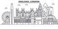 England, London architecture line skyline illustration. Linear vector cityscape with famous landmarks, city sights Royalty Free Stock Photo