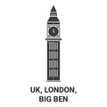 England, London, Big Ben travel landmark vector illustration Royalty Free Stock Photo