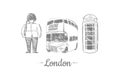 England London elements sketch hand drawn vector illustration Royalty Free Stock Photo