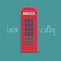 England, London red phone booth vector illustration with quote Royalty Free Stock Photo