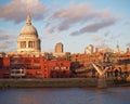 England London, Saint Pauls dome and millenium bridge