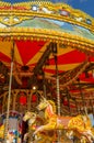 England, Morecambe, 06/15/2014, colourful vintage horse carousel at a Fairground