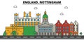 England, Nottingham. City skyline architecture Editable