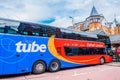 England Oxford Sept 27th 2016 Close up view of the side of a large commuter bus on a London street