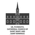 England, Plymouth, Cathedral Church Of Saint Mary And Saint Boniface travel landmark vector illustration