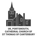 England, Portsmouth, Cathedral Church Of St Thomas Of Canterbury travel landmark vector illustration Royalty Free Stock Photo