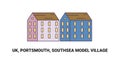 England, Portsmouth, Southsea Model Village, travel landmark vector illustration