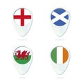 England, Scotland, Wales, Ireland flag location map pin icon Royalty Free Stock Photo