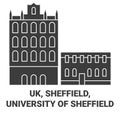 England, Sheffield, University Of Sheffield travel landmark vector illustration Royalty Free Stock Photo