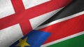 England and South Sudan two flags textile cloth, fabric texture