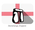 England Stonehenge, landmark flat icon design, background is England flag, Famous scenic spot Royalty Free Stock Photo