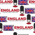 England travel destination seamless pattern flag and royal guard Royalty Free Stock Photo