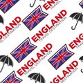 England travel destination seamless pattern national flag and umbrella