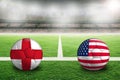 England versus USA flag on football in Soccer Stadium With Copy Space Royalty Free Stock Photo